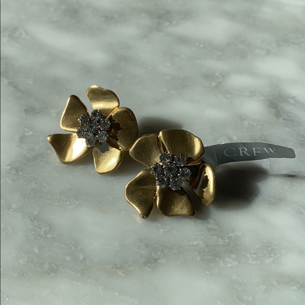 J. Crew Gold Floral Rhinestone Earrings